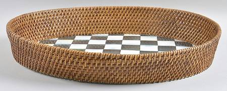 Courtly Check (Enamelware) 15" Oval Rattan Serving Tray