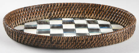 Courtly Check (Enamelware) 11" Oval Metal & Rattan Tray