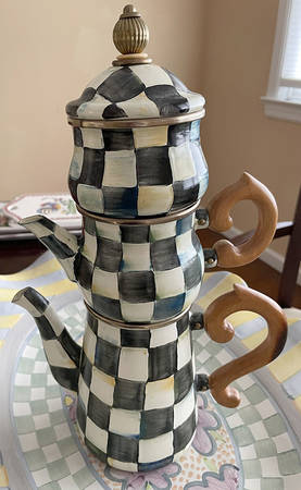 Courtly Check (Enamelware) Coffee Pot, Creamer, Sugar Stacking Set