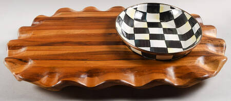 Courtly Check (Enamelware) Cheese & Cracker Set (Wood Tray & Oval Dish)