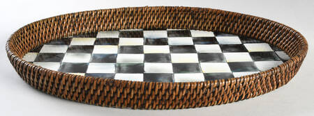 Courtly Check (Enamelware) 15" Oval Metal & Rattan Tray