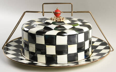 Courtly Check (Enamelware) Metal Cake Safe (16" Chop/Round Platter) & Lid with Carrier Handle