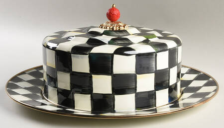 Courtly Check (Enamelware) Metal Cake Safe (16" Chop/Round Platter) & Lid