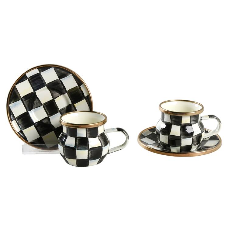 Courtly Check (Enamelware) Espresso Cup & Saucer Set - Set of 2