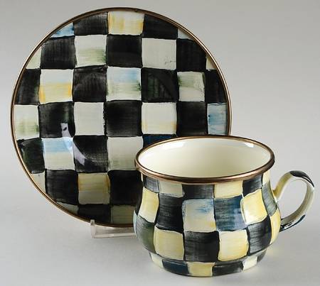 Courtly Check (Enamelware) Flat Cup & Saucer Set