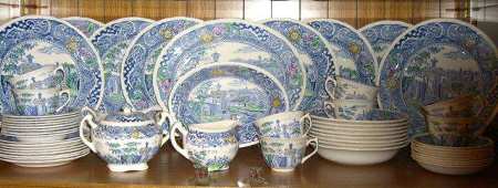 Landscape Blue Multicolor 13" Oval Serving Platter