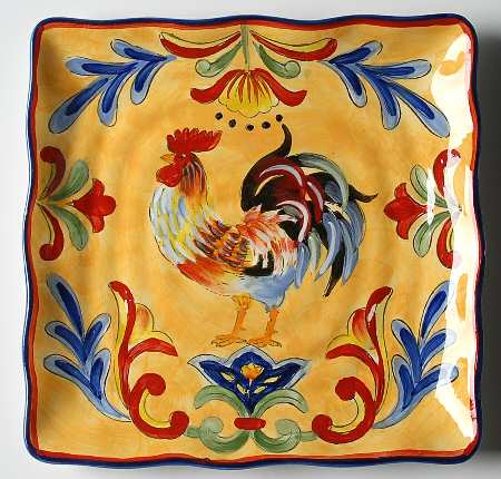 Yellow Talavera Rooster Square Salad Plate