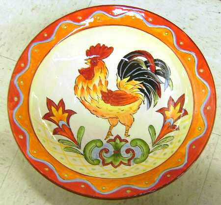 Orange Talavera Rooster 10" Round Serving Bowl