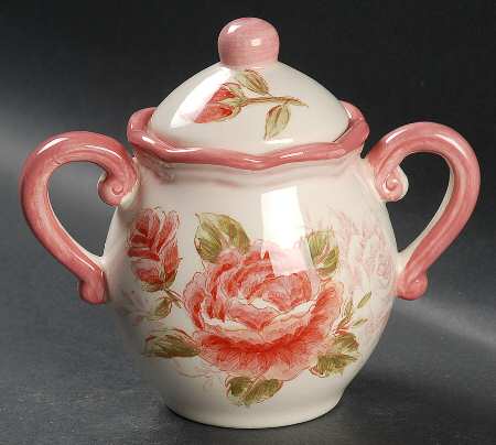 Victorian Toile Rose Sugar Bowl & Lid