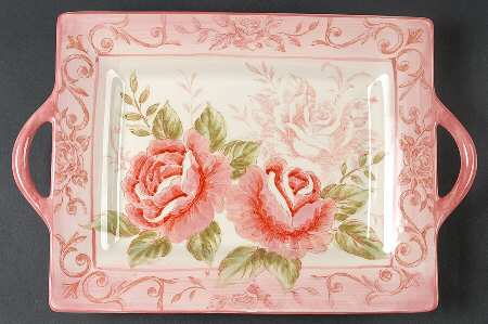 Victorian Toile Rose 15" Handled Tray