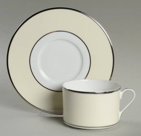 Color Studio Ivory and Platinum Flat Cup & Saucer Set