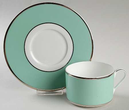 Color Studio Turquoise and Platinum Flat Cup & Saucer Set