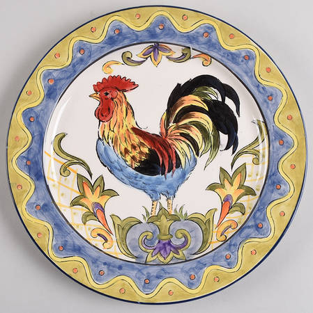 Green Talavera Rooster Dinner Plate