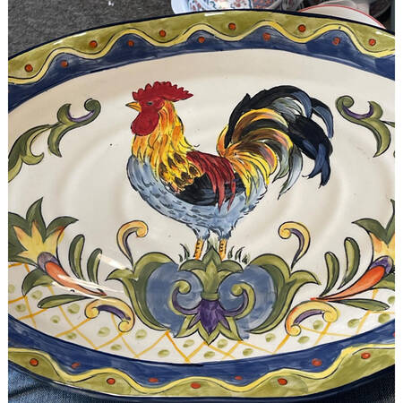 Green Talavera Rooster 17" Oval Serving Platter