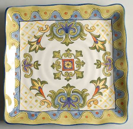 Green Talavera Rooster Square Dinner Plate