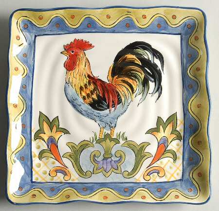 Green Talavera Rooster Square Salad Plate