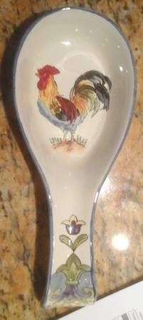 Green Talavera Rooster Spoon Rest/Holder (Holds 1 Spoon)