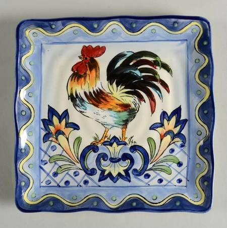 Blue Talavera Rooster Square Salad Plate