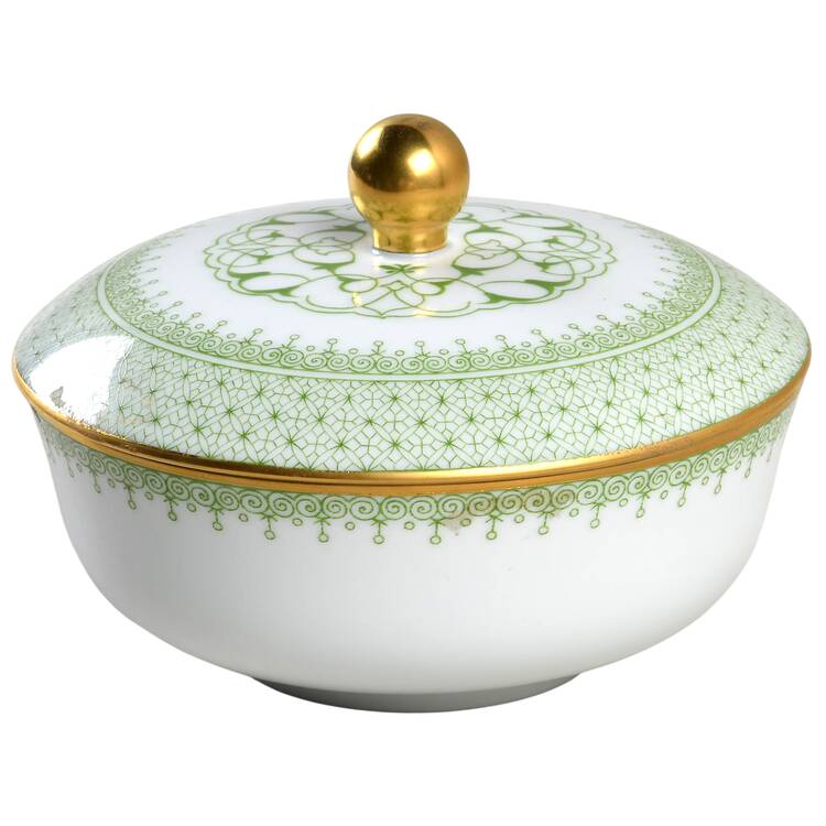 Green Apple Lace Sugar Bowl & Lid