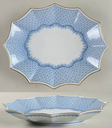 Cornflower Blue Lace Large Oval Fluted Dish