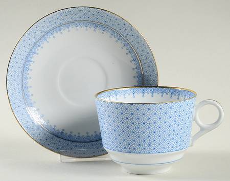 Cornflower Blue Lace Flat Cup & Saucer Set