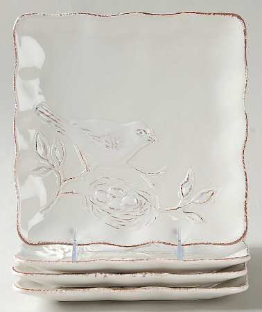Cera Blanca Bird Square Salad Plate - Set of 4