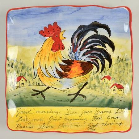 Cock-A-Doodle Square Dinner Plate