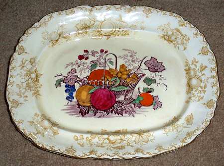 Fruit Basket Multicolor (Gold Trim) 11" Oval Serving Platter
