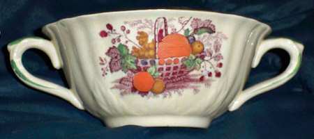 Fruit Basket Multicolor (Gold Trim) Footed Cream Soup Bowl