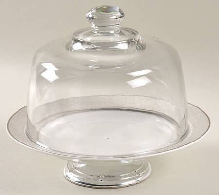 Parchment (China) 6 1/2"-7 1/2" Footed Cheese Plate w/ Glass Dome HC