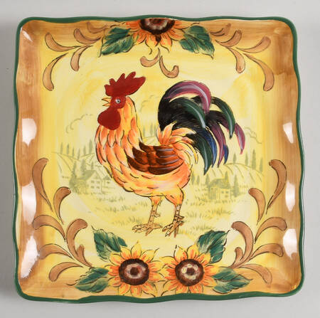Village Rooster Sunflower Square Salad Plate