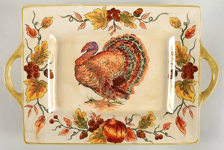Acorns & Turkey 15" Rectangular Handled Serving Platter