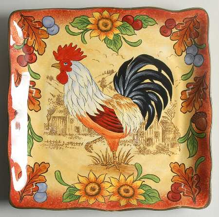 Fall Rooster Square Dinner Plate