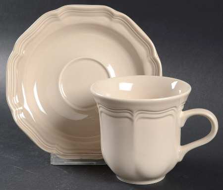 French Countryside Tan Flat Cup & Saucer Set