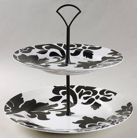 Lisbon Black 2 Tiered Serving Tray (Dinner & Salad Plate)