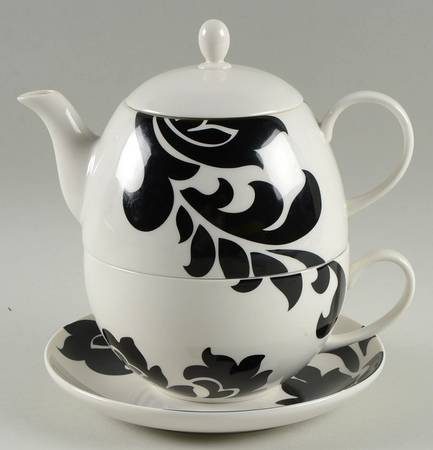 Lisbon Black Individual Teapot & Lid with Cup & Saucer