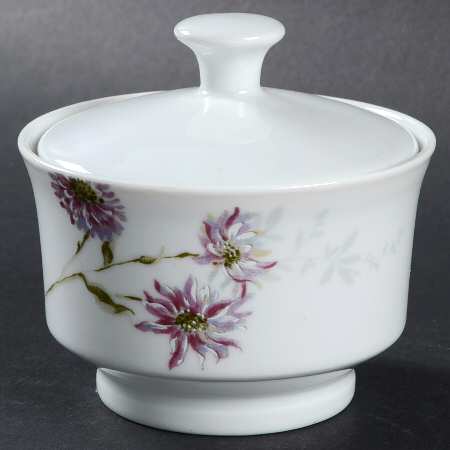 Silk Floral Lavender Sugar Bowl & Lid