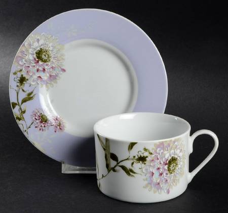 Silk Floral Lavender Flat Cup & Saucer Set