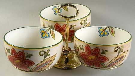 Vanilla Chintz 7" x 12" 3-Part Relish & Metal Stand (CERC) HC