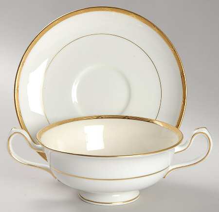 H2771CR Footed Cream Soup Bowl & Saucer Set