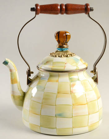 Parchment Check (Enamelware) Kettle & Lid