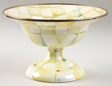 Parchment Check (Enamelware) Round Compote (Height X Width)
