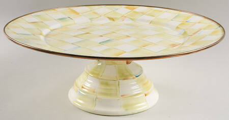 Parchment Check (Enamelware) 16" Diameter Pedistal Cake Stand