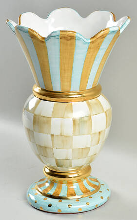 Parchment Check 11" Vase