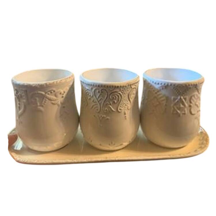 Blanc 3 Pc Ceramic Flatware Caddy & Tray