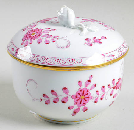 Indian Painting Pink Sugar Bowl & Lid