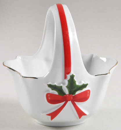 Ribbon and Holly 5" Handled Basket