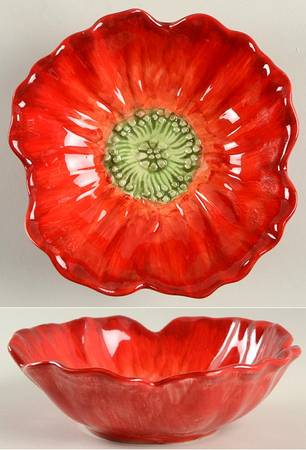 Red Poppy Accent Soup/Cereal Bowl