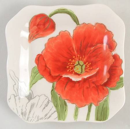 Red Poppy Square Appetizer Plate