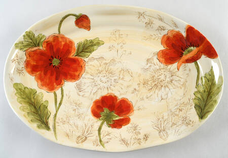 Red Poppy 17" Oval Serving Platter